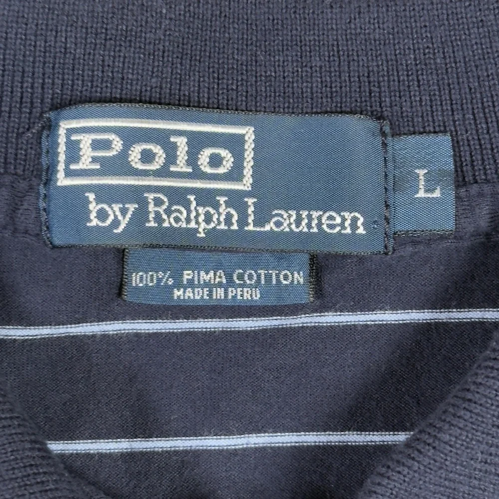 POLO RALPH LAUREN SHIRT Men's Large Navy Blue Striped Golf Short Sleeve Polo